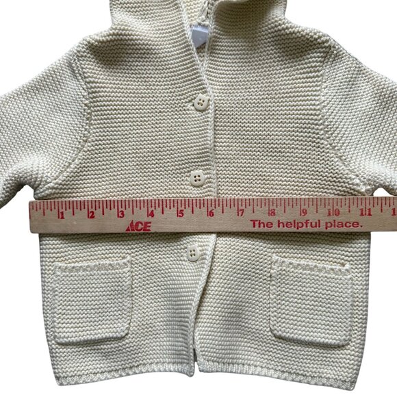 GAP Knit Hooded Button Front Cardigan Sweater Baby 6-12 Months Cream Winter - Picture 4 of 6
